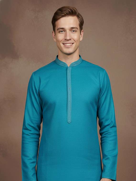 men self design mandarin neck long kurta - 22332048 -  Standard Image - 4