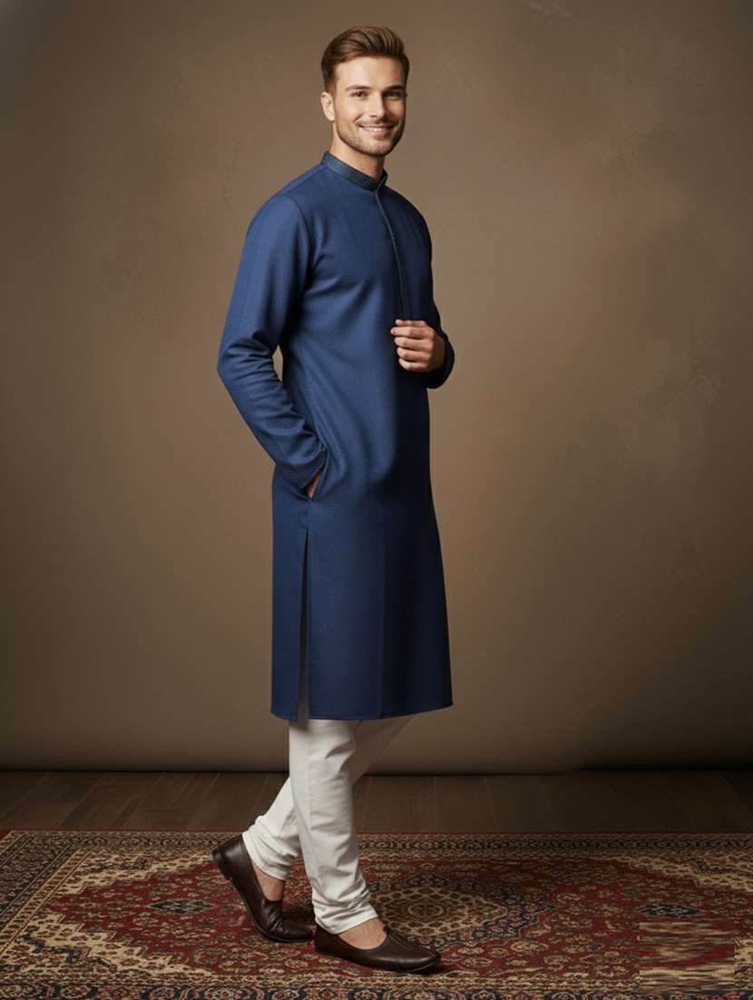 men self design mandarin neck long kurta - 22332049 -  Standard Image - 1