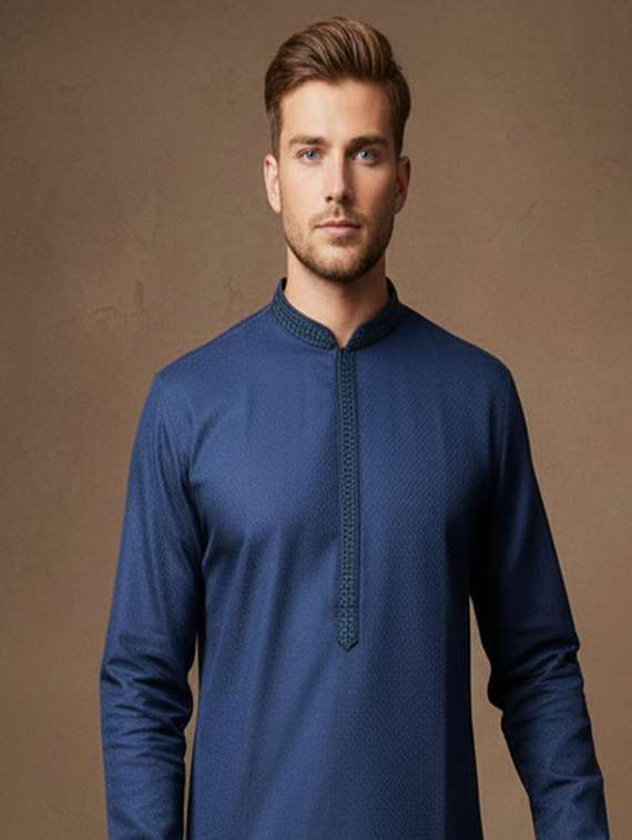 men self design mandarin neck long kurta - 22332049 -  Standard Image - 4