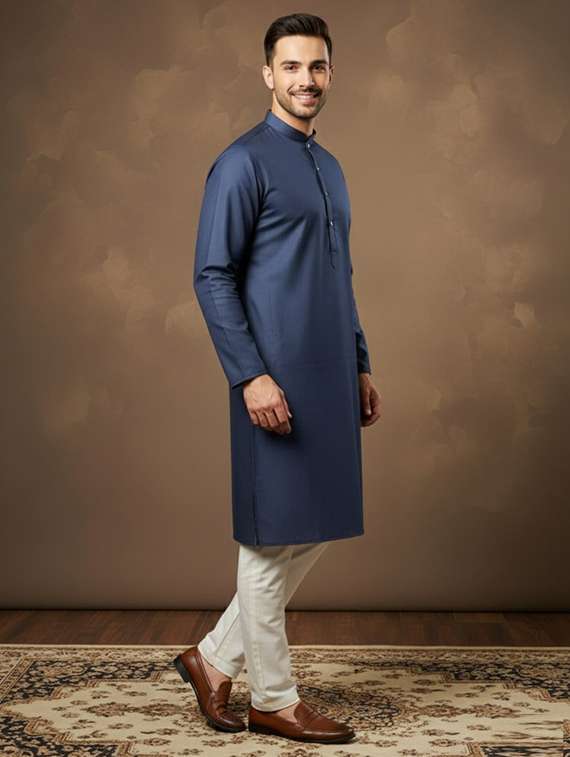 men self design mandarin neck long kurta - 22332053 -  Standard Image - 1
