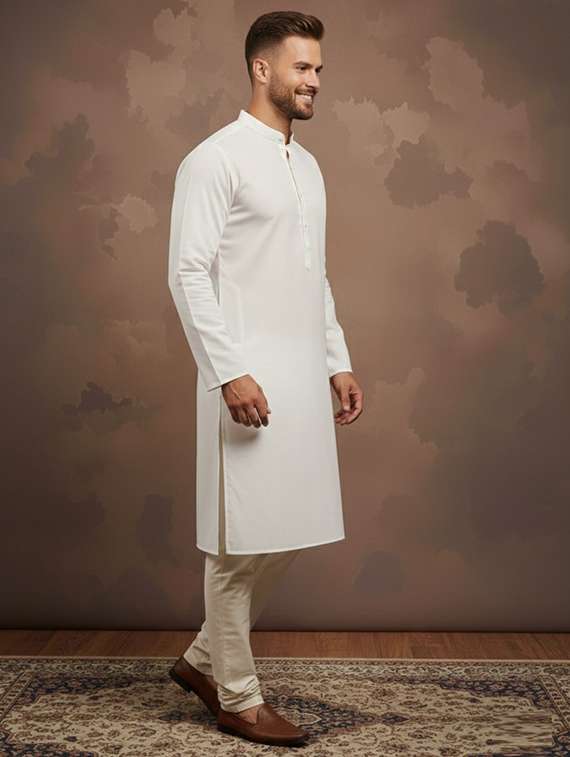 men self design mandarin neck long kurta - 22332057 -  Standard Image - 1