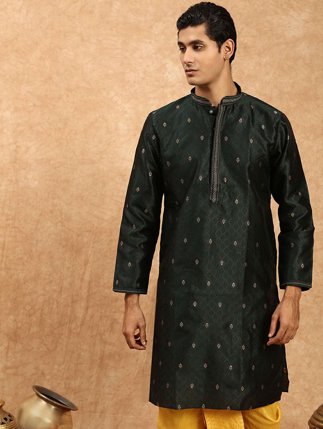 men self design mandarin neck long kurta - 22332085 -  Standard Image - 4