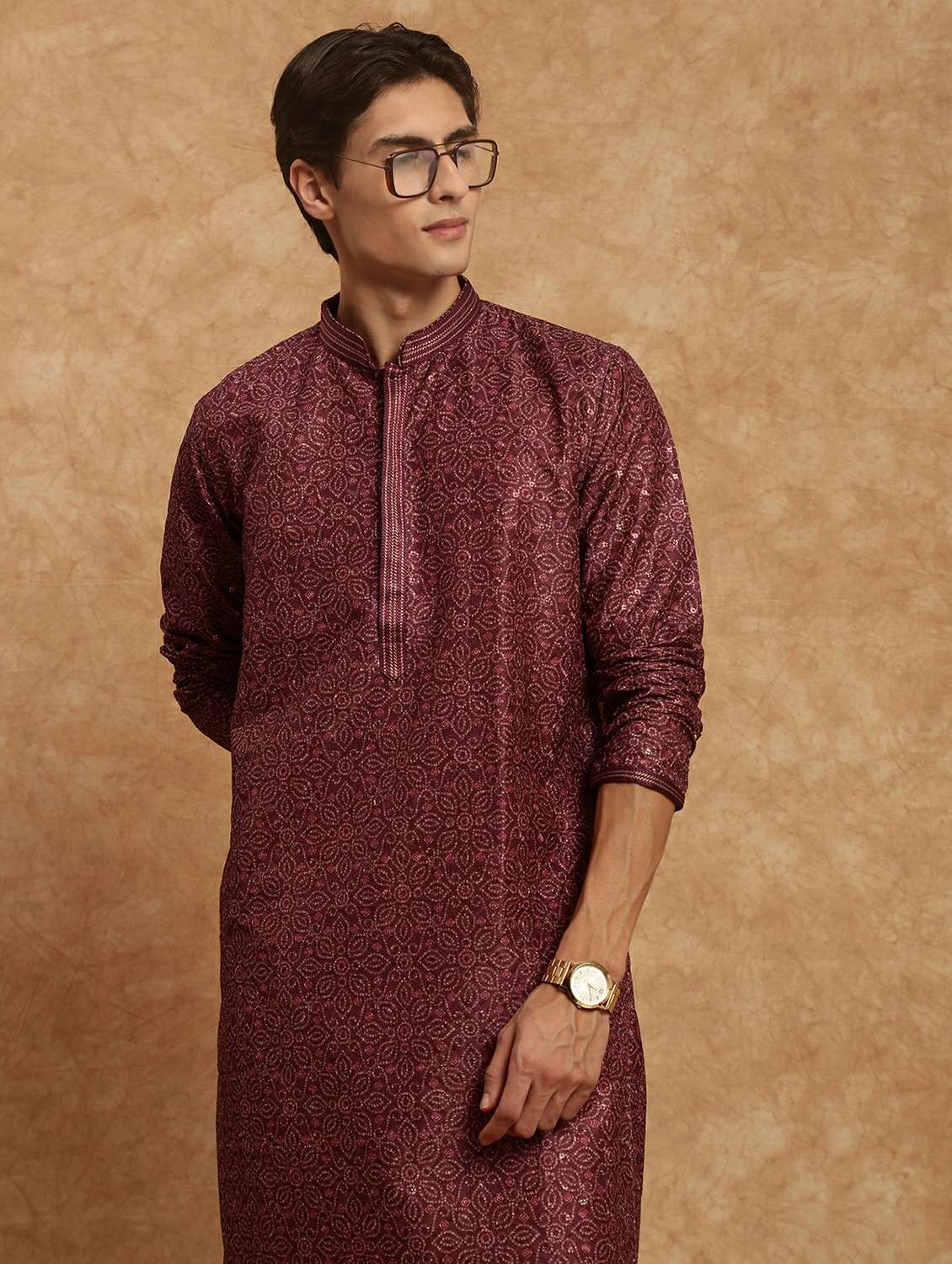 men printed mandarin neck long kurta - 22332104 -  Standard Image - 4