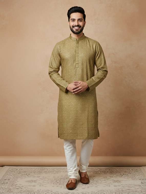 men self design mandarin neck long kurta - 22332116 -  Standard Image - 1