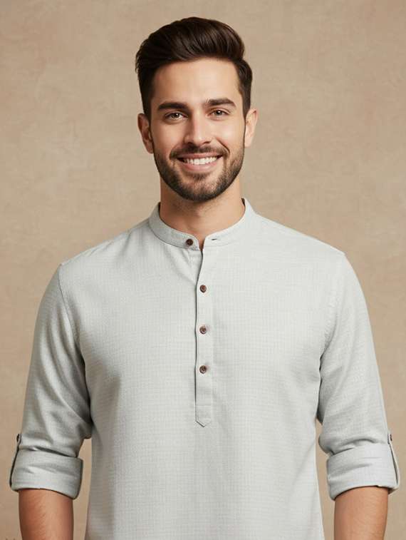 men self design mandarin neck short kurta - 22332120 -  Standard Image - 4