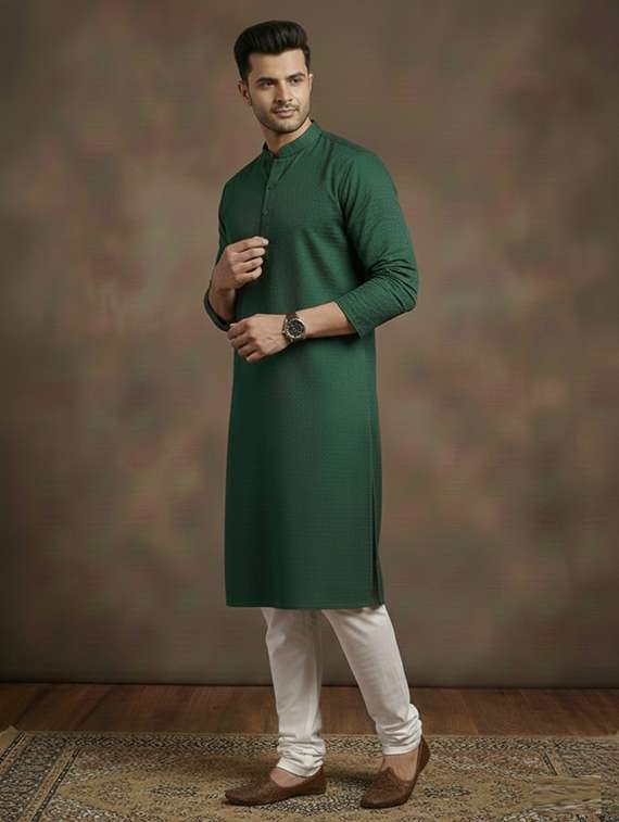 men self design mandarin neck long kurta - 22332126 -  Standard Image - 1