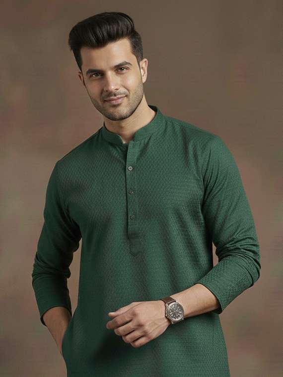 men self design mandarin neck long kurta - 22332126 -  Standard Image - 4