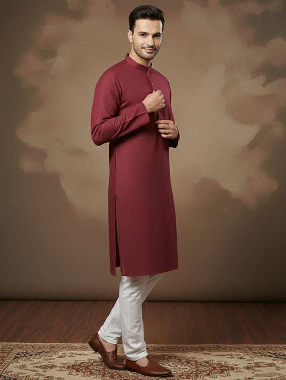men self design mandarin neck long kurta - 22332129 -  Standard Image - 1