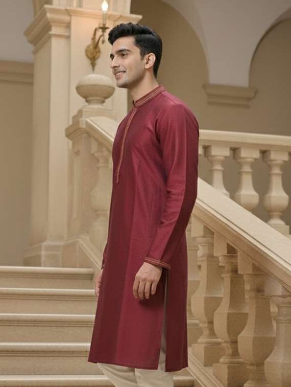 men self design mandarin neck long kurta - 22332133 -  Standard Image - 1