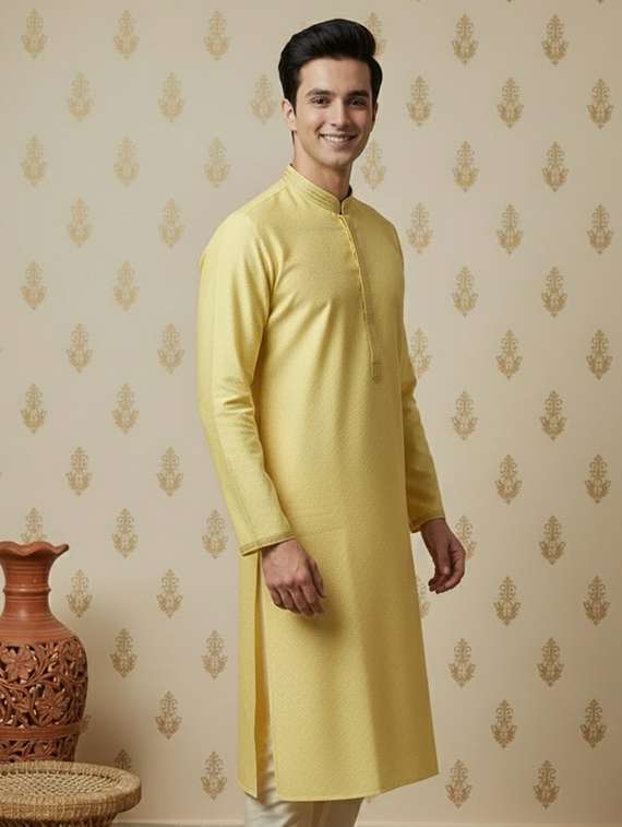 men self design mandarin neck long kurta - 22332135 -  Standard Image - 1