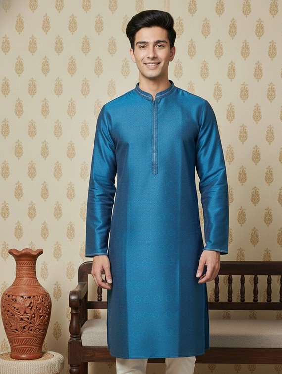 men self design mandarin neck long kurta