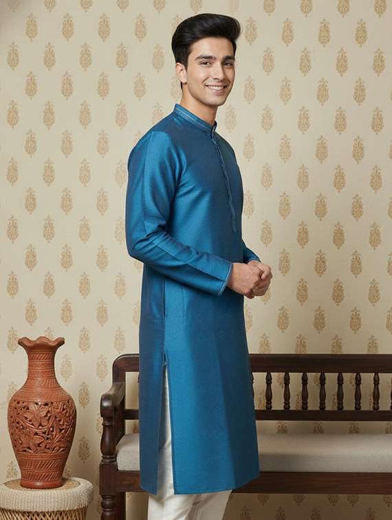 men self design mandarin neck long kurta - 22332136 -  Standard Image - 1