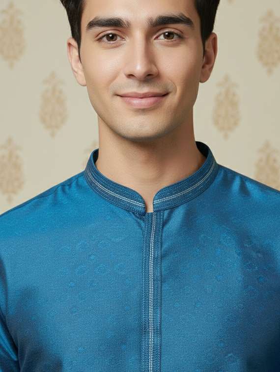 men self design mandarin neck long kurta - 22332136 -  Standard Image - 4