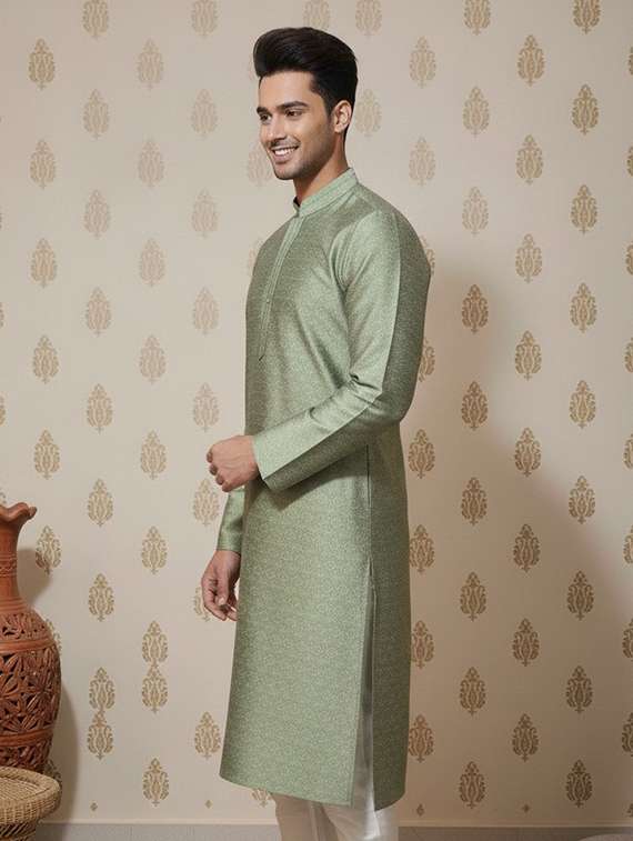 men self design mandarin neck long kurta - 22332137 -  Standard Image - 1