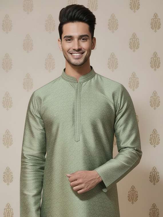 men self design mandarin neck long kurta - 22332137 -  Standard Image - 4