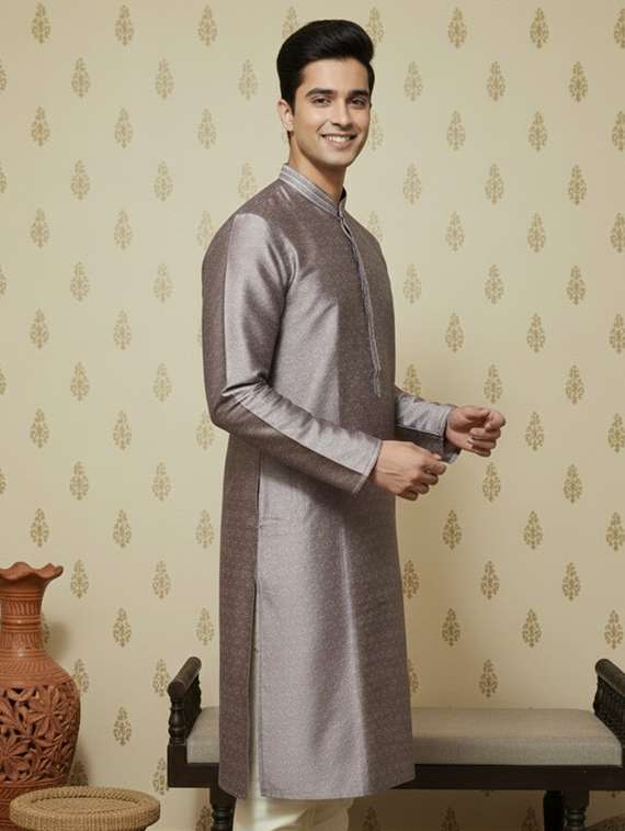 men self design mandarin neck long kurta - 22332139 -  Standard Image - 1