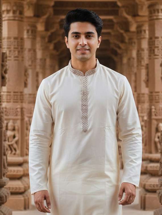 men self design mandarin neck long kurta - 22332140 -  Standard Image - 4