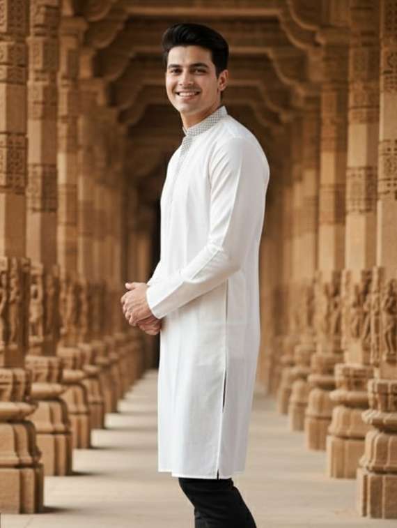 men self design mandarin neck long kurta - 22332141 -  Standard Image - 1