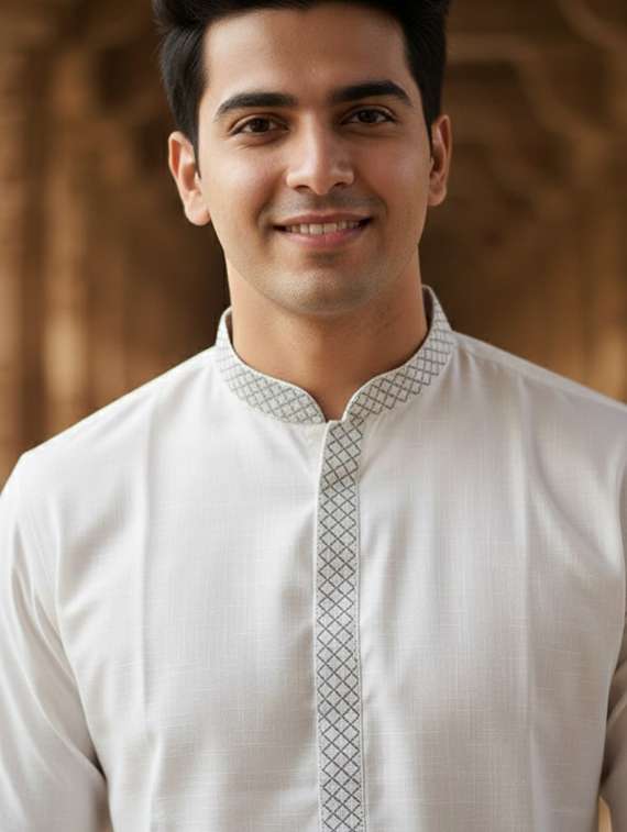 men self design mandarin neck long kurta - 22332141 -  Standard Image - 4