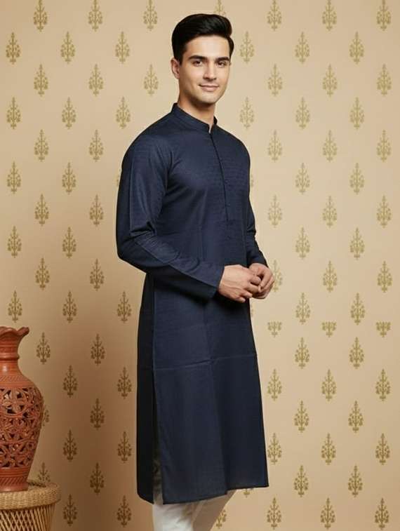 men self design mandarin neck long kurta - 22332142 -  Standard Image - 1