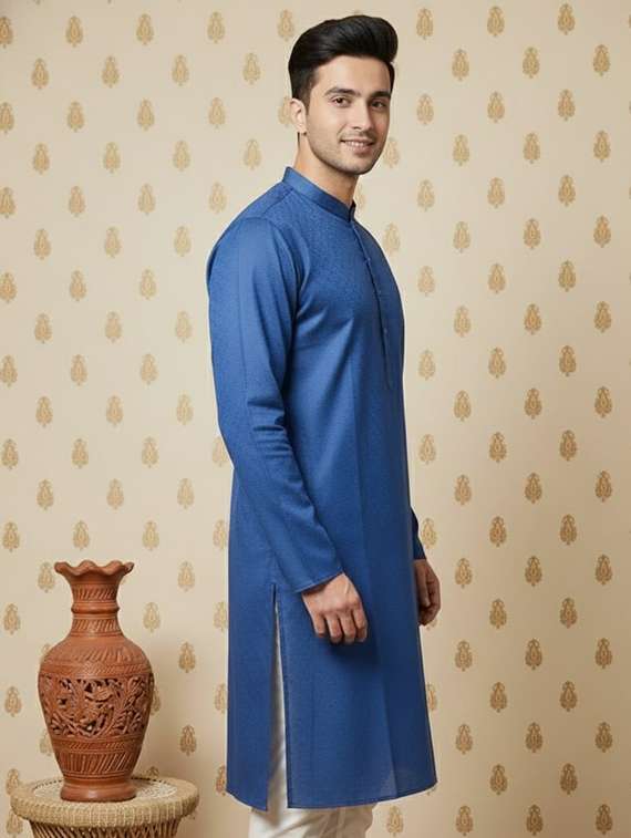 men self design mandarin neck long kurta - 22332144 -  Standard Image - 1
