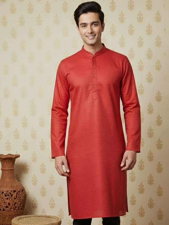 men self design mandarin neck long kurta