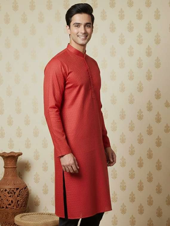 men self design mandarin neck long kurta - 22332149 -  Standard Image - 1