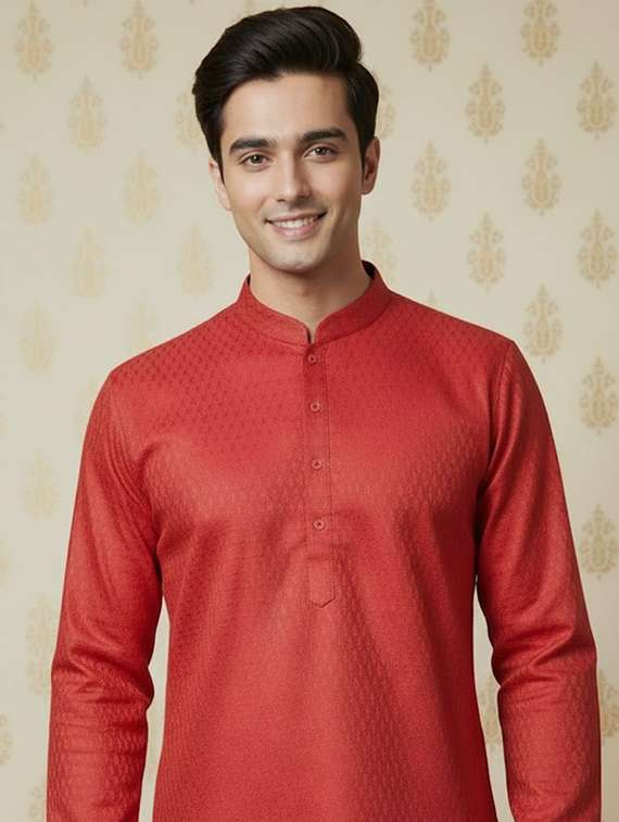 men self design mandarin neck long kurta - 22332149 -  Standard Image - 4