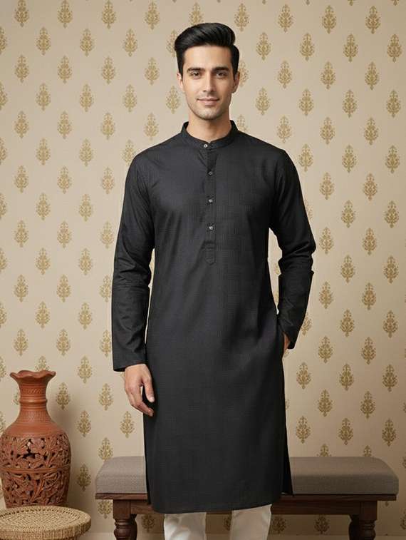 men self design mandarin neck long kurta