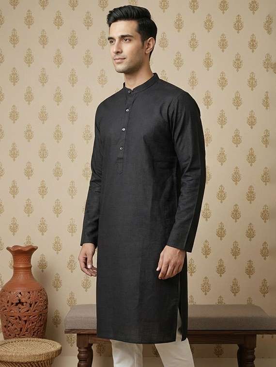 men self design mandarin neck long kurta - 22332150 -  Standard Image - 1