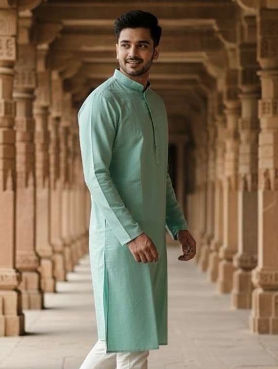 men self design mandarin neck long kurta - 22332151 -  Standard Image - 1