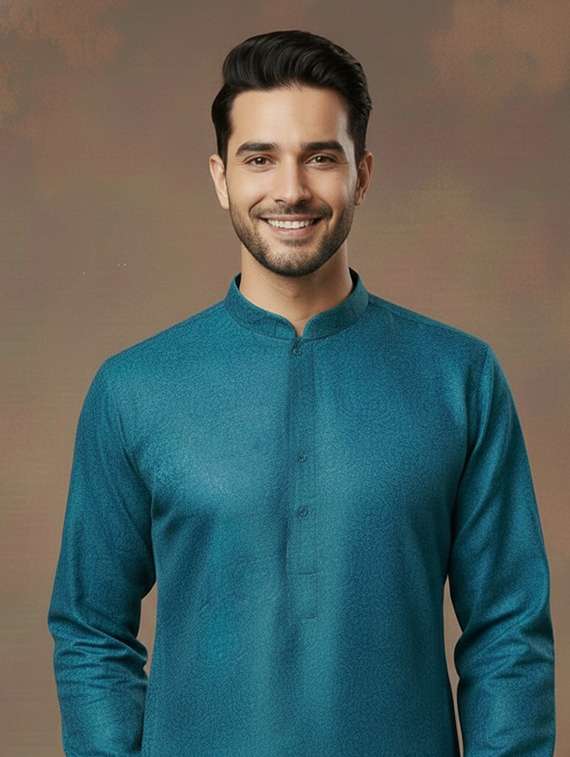men self design mandarin neck long kurta - 22332161 -  Standard Image - 4
