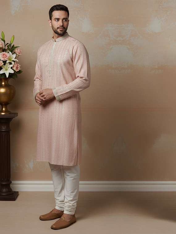 men self design mandarin neck long kurta - 22332167 -  Standard Image - 1