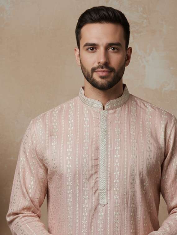 men self design mandarin neck long kurta - 22332167 -  Standard Image - 4
