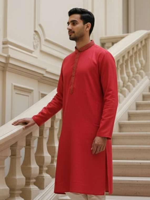 men self design mandarin neck long kurta - 22332181 -  Standard Image - 1