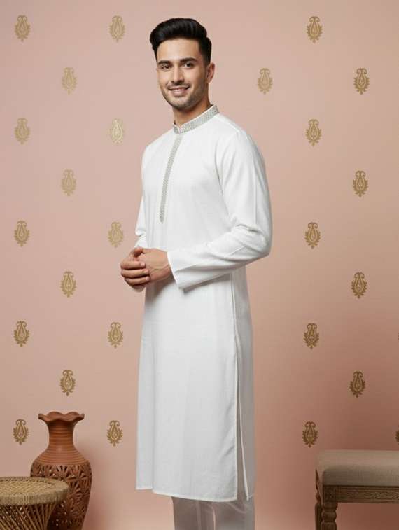 men self design mandarin neck long kurta - 22332182 -  Standard Image - 1