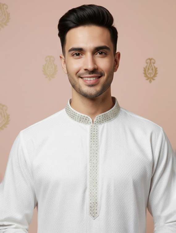 men self design mandarin neck long kurta - 22332182 -  Standard Image - 4