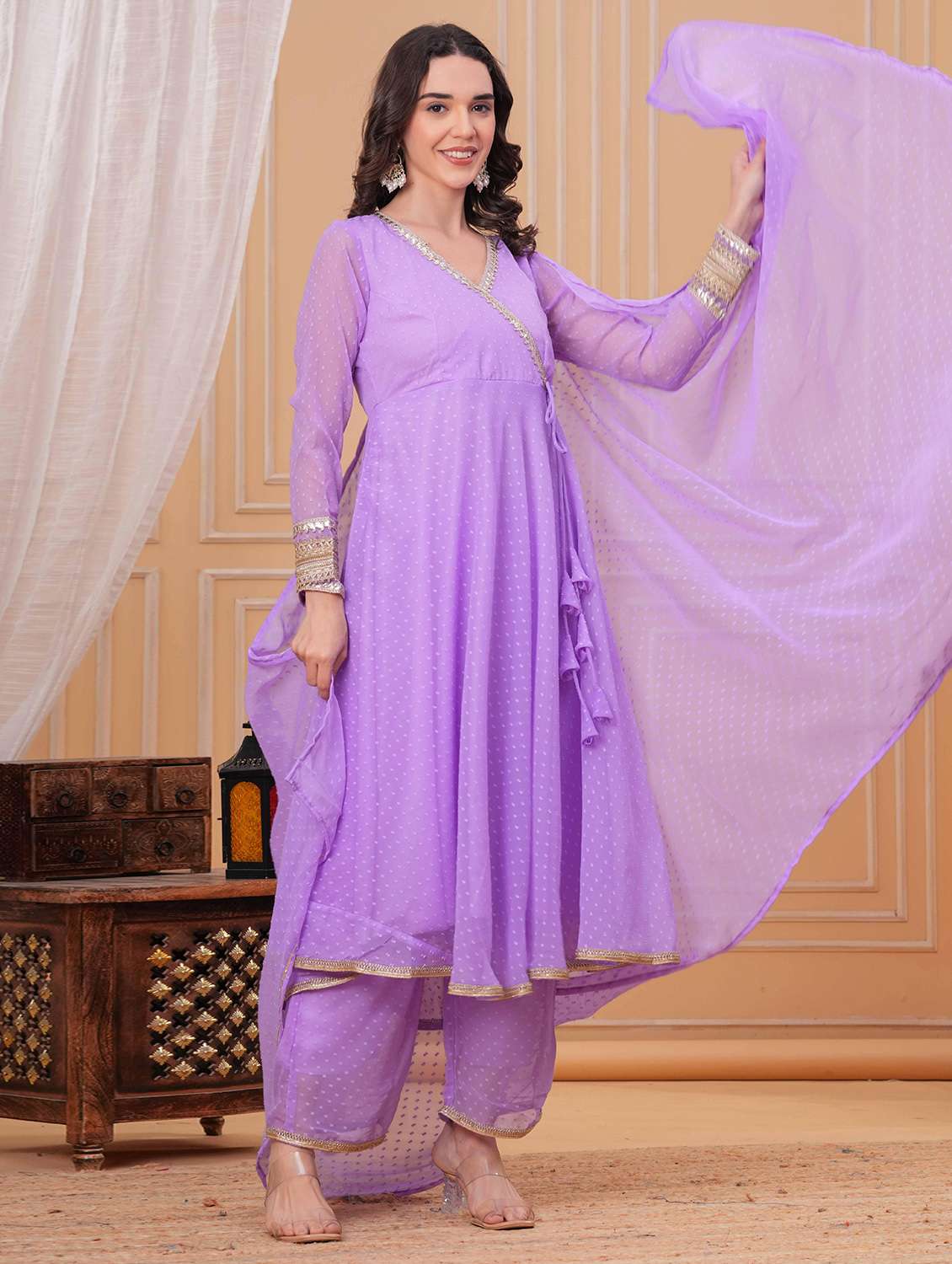 women self design long sleeve kurta palazzo with dupatta set - 22332270 -  Standard Image - 1