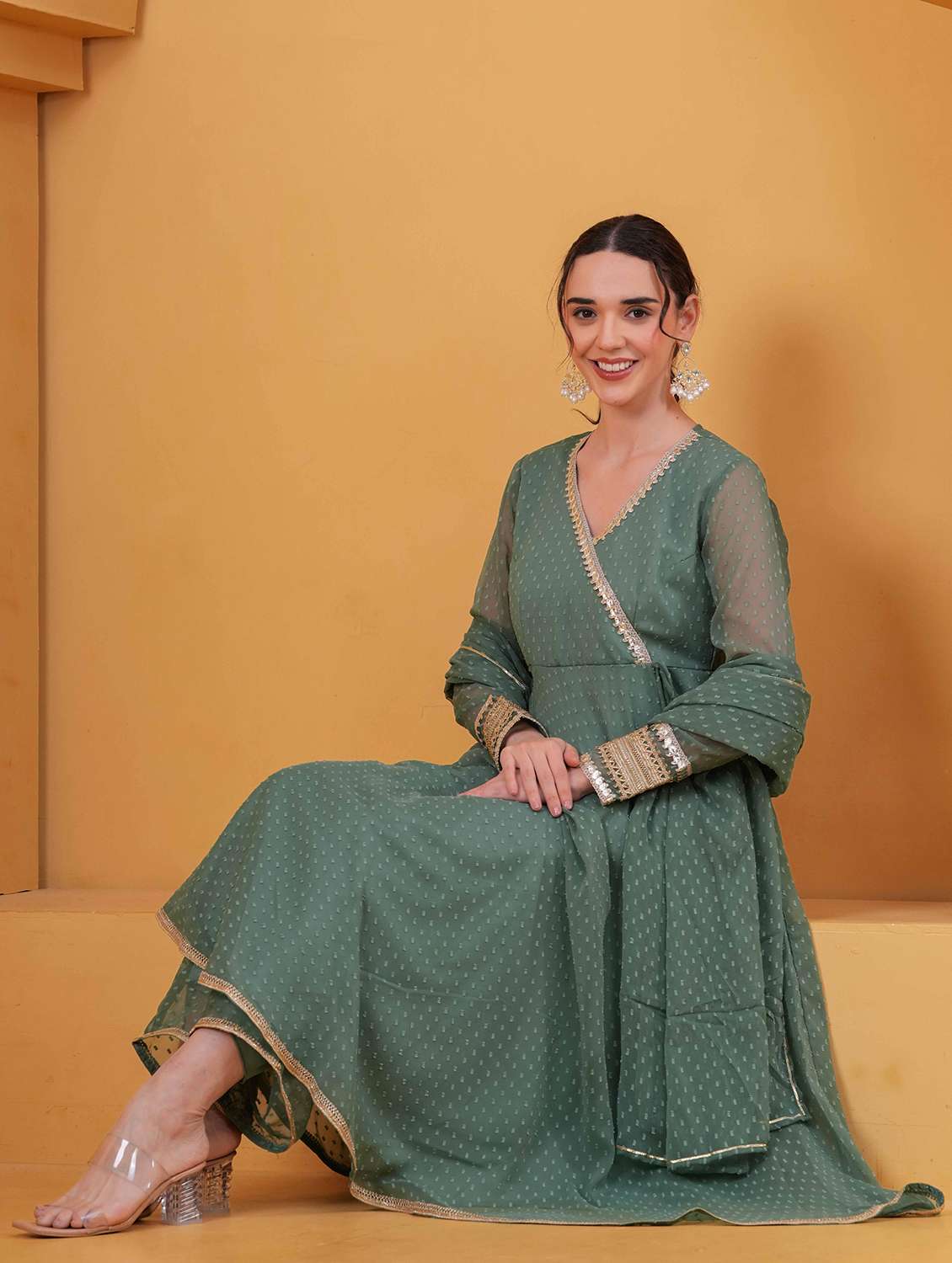 women self design long sleeve kurta palazzo with dupatta set - 22332271 -  Standard Image - 1