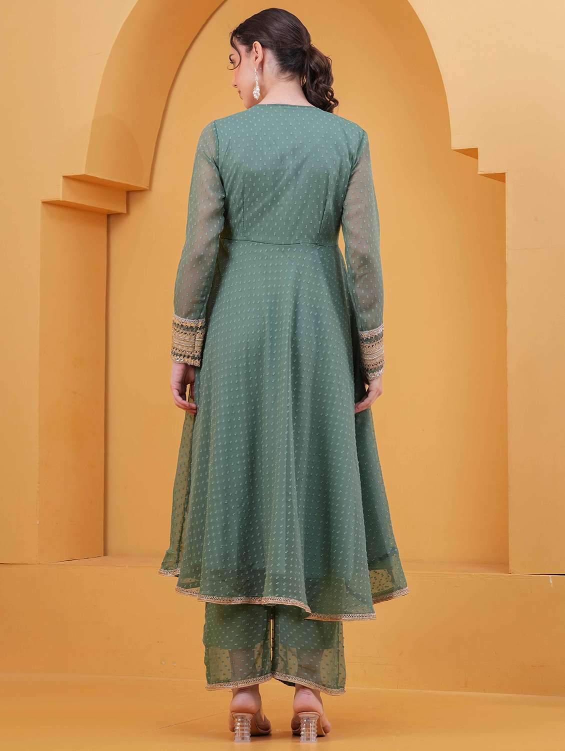 women self design long sleeve kurta palazzo with dupatta set - 22332271 -  Standard Image - 4