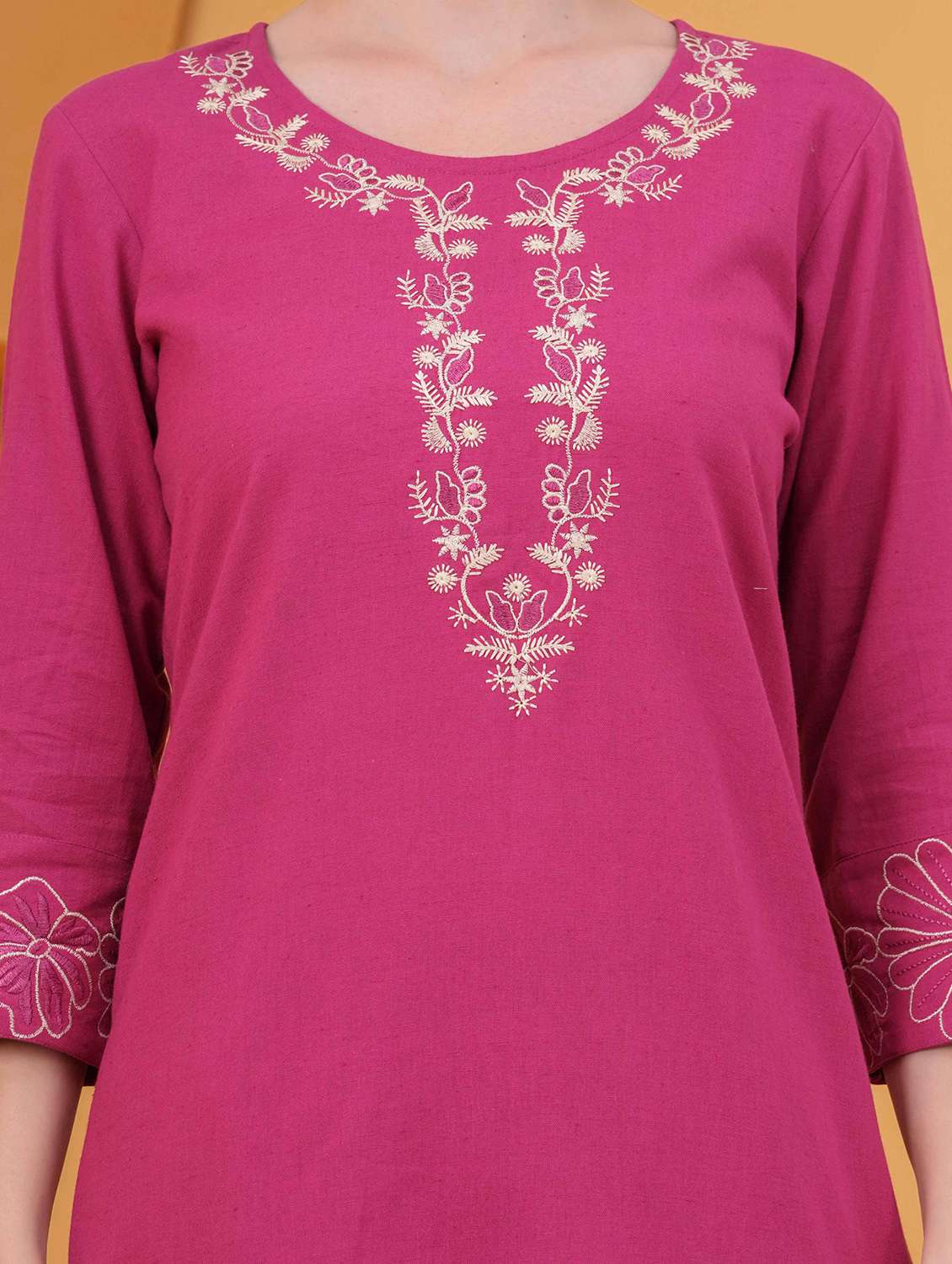 women solid with work round neck kurta pant with dupatta set - 22332275 -  Standard Image - 4