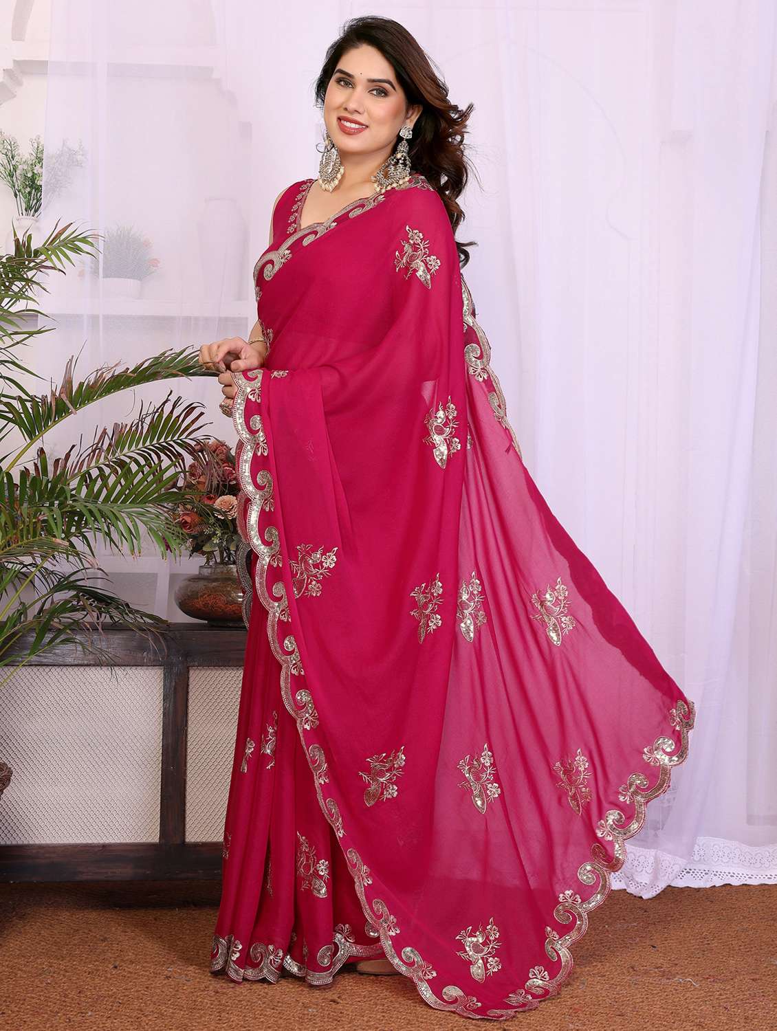 women solid with work embroidered saree with blouse - 22332431 -  Standard Image - 1