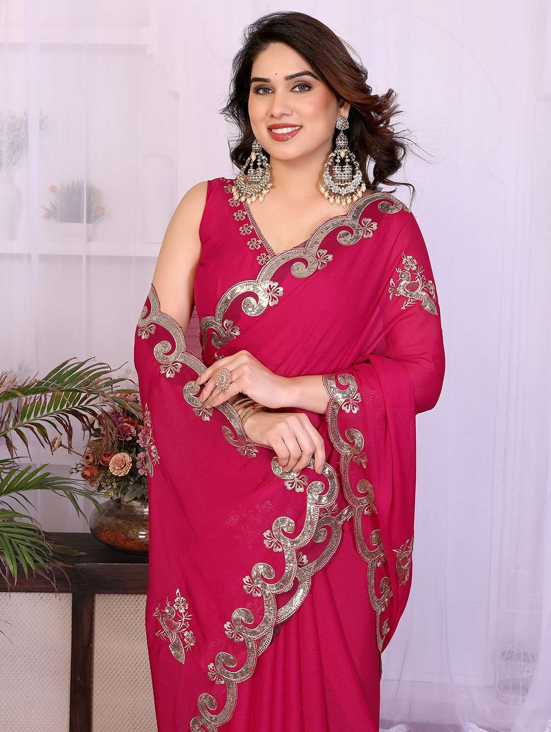 women solid with work embroidered saree with blouse - 22332431 -  Standard Image - 4