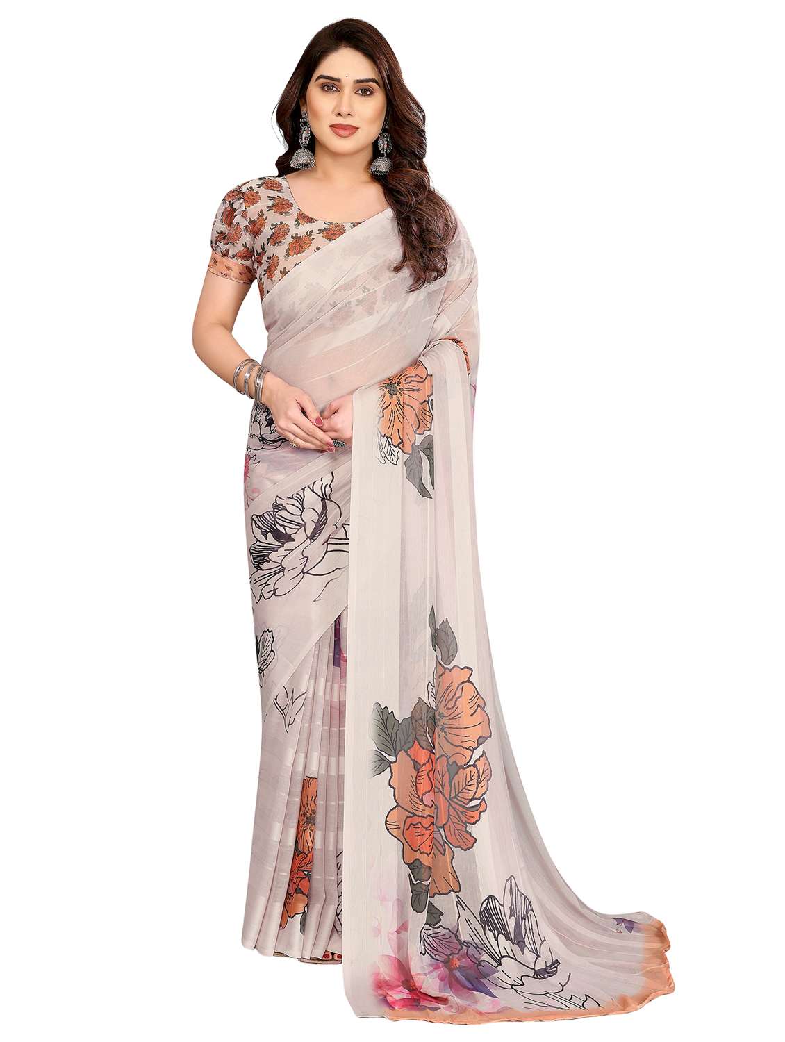 women printed casual wear saree with blouse - 22332436 -  Standard Image - 1