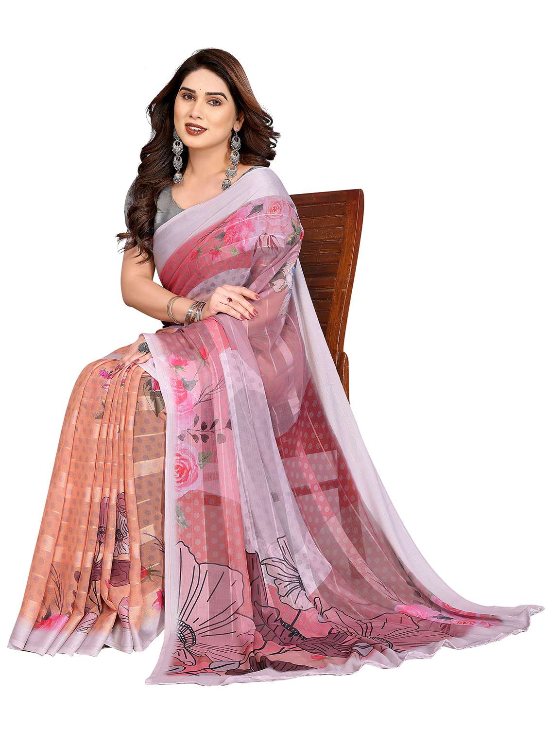 women printed casual wear saree with blouse - 22332442 -  Standard Image - 1