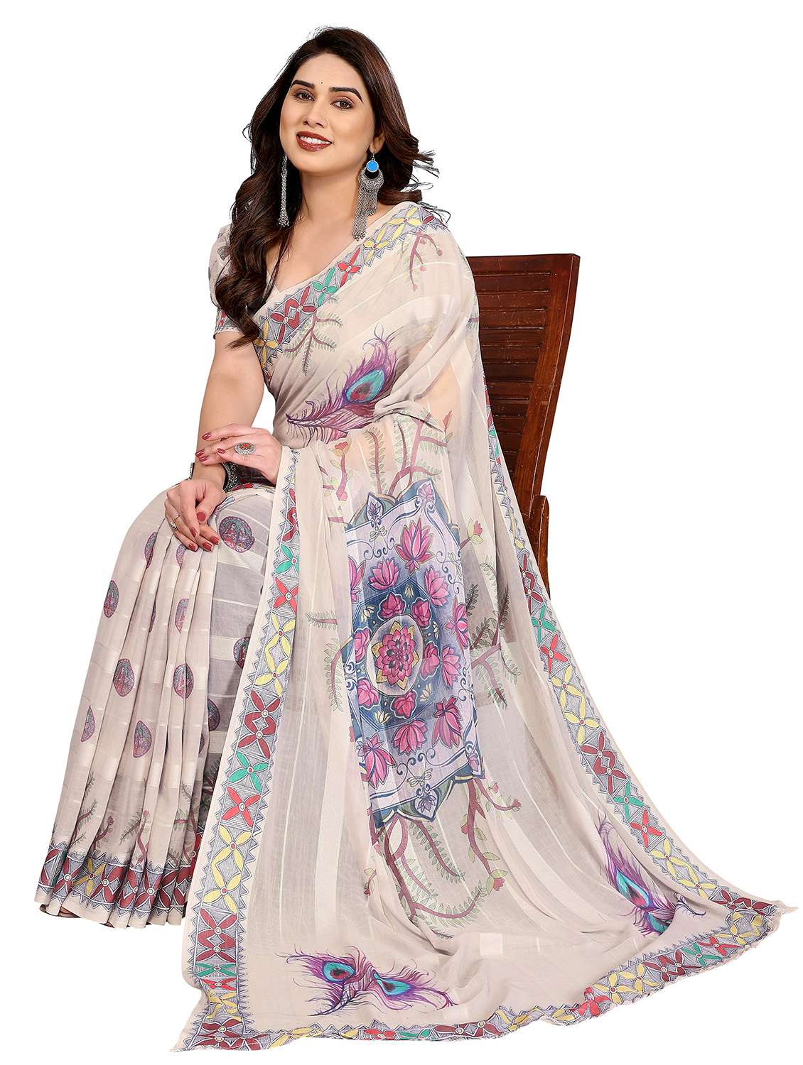 women printed casual wear saree with blouse - 22332459 -  Standard Image - 1