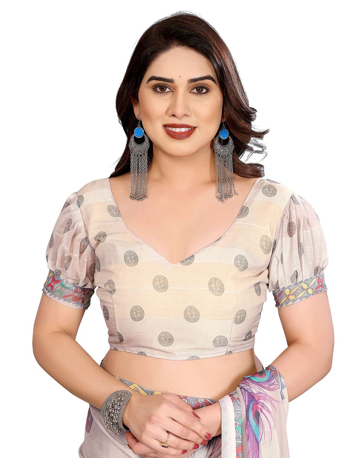 women printed casual wear saree with blouse - 22332459 -  Standard Image - 4