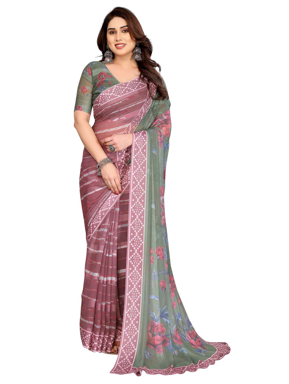 women printed casual wear saree with blouse