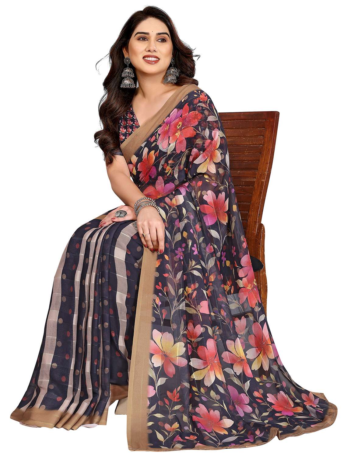 women printed casual wear saree with blouse - 22332462 -  Standard Image - 1