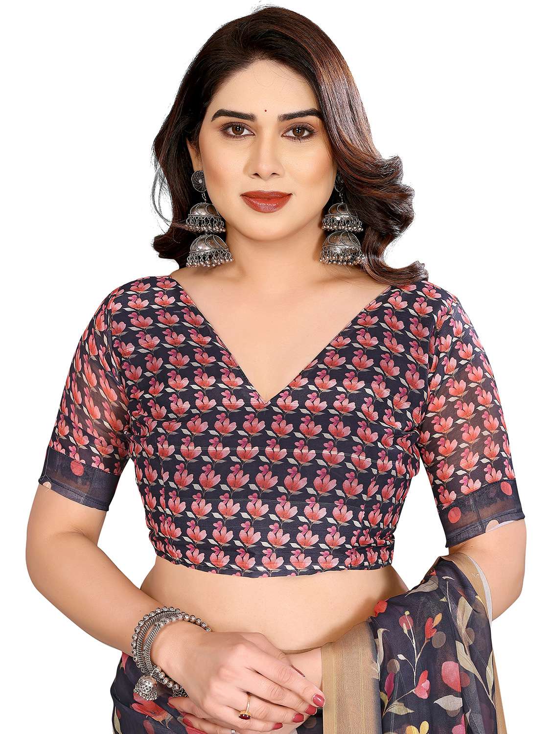 women printed casual wear saree with blouse - 22332462 -  Standard Image - 4